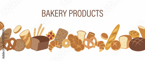 A delightful collection of bakery products including bread, pastries, and rolls, presented in a visually appealing array for food enthusiasts to enjoy.