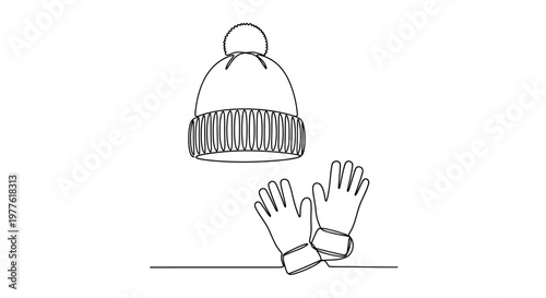 Winter Hat and Gloves Line Drawing
