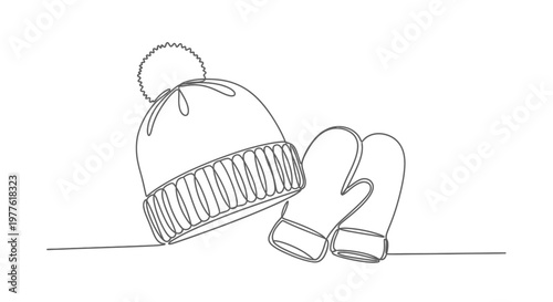 Winter Hat and Mittens Line Art Illustration