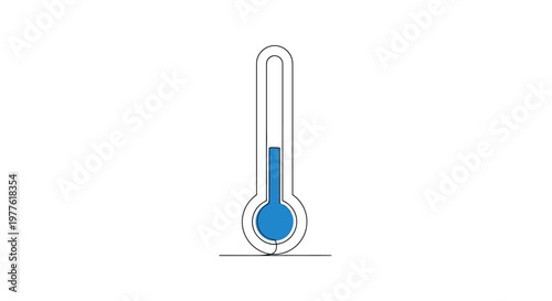 Thermometer with blue liquid indicating low temperature, simple illustration on white background