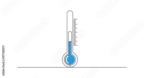 Thermometer Icon, Temperature Measurement, Blue Liquid, White Background, Simple Line Art