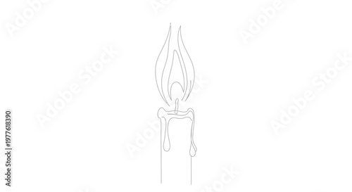Minimalist Candle Flame Line Art Drawing, Simple White Outline on White Background