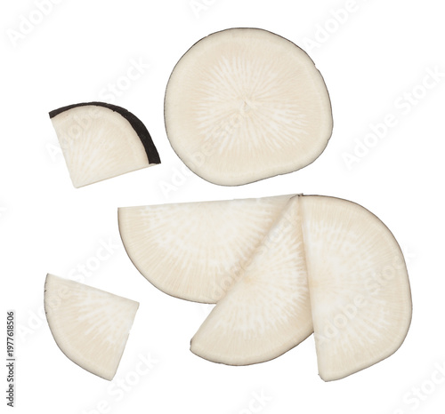 Black radish slices isolated on a white background