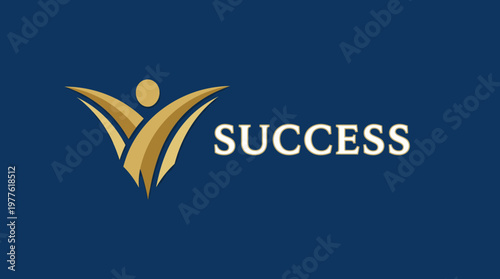 An emblematic logo design symbolizing success, featuring a gold figure rising against a deep blue background, capturing the essence of achievement and triumph in life.
