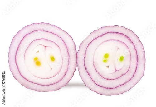 Red onion slices isolated on a white background, contour
