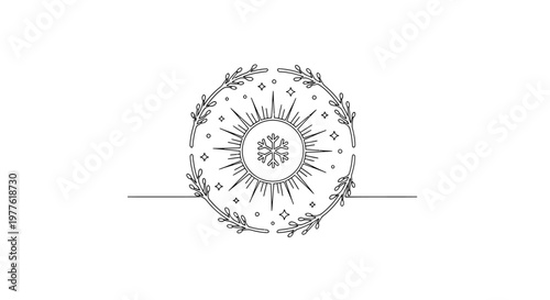 Mystical Sun Snowflake Emblem, Celestial Mandala, Esoteric Symbol, Winter Solstice