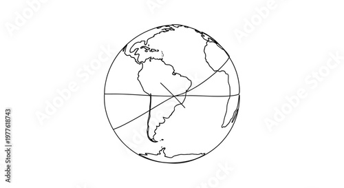 South America Globe Outline with Latitude and Longitude Lines