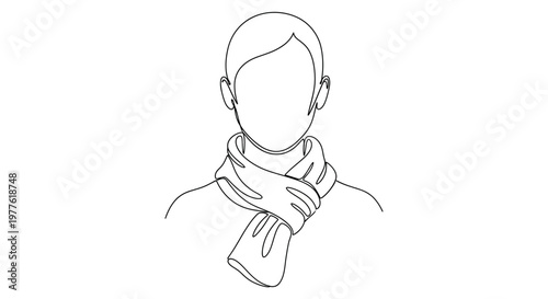 Minimalist line art illustration of a person wearing a scarf