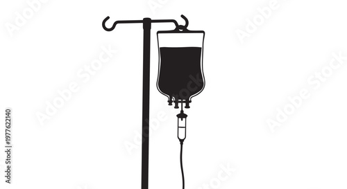 Medical IV drip, intravenous infusion set, black silhouette, healthcare equipment, medical supplies