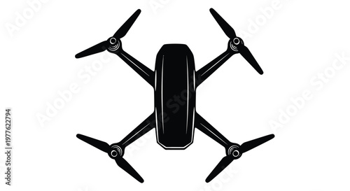 A black drone with four rotors viewed from directly above silhouette