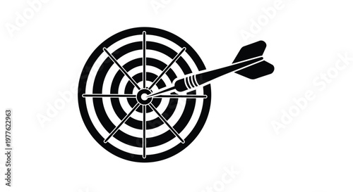 A black dartboard with a dart hitting the bullseye silhouette