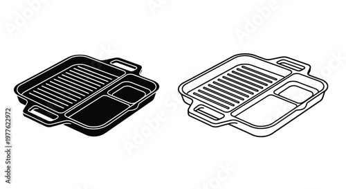 Two divided baking dishes presented in a stark black silhouette