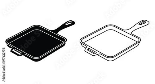 Two cast iron skillets one filled and one empty in black silhouette
