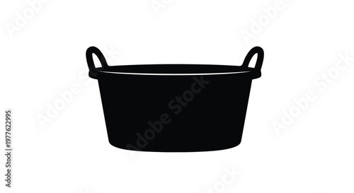 Black plastic tub with handles a simple isolated silhouette