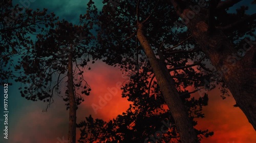Raging Sky Behind Trees In Storm Winds

