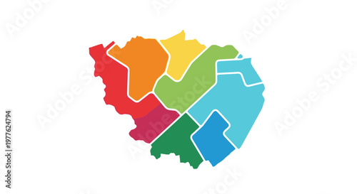 Colorful abstract map divided into regions on white background.