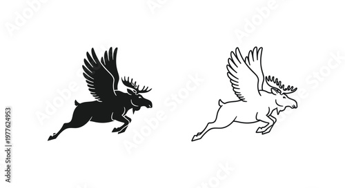 Mythical Flying Moose Creatures Design Vector