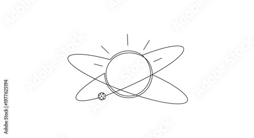 Abstract Atomic Structure Icon with Orbiting Electrons and Shining Sun