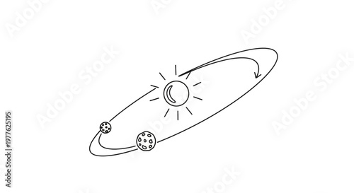 Sun, Earth, Moon Orbit Diagram - Simple Line Art