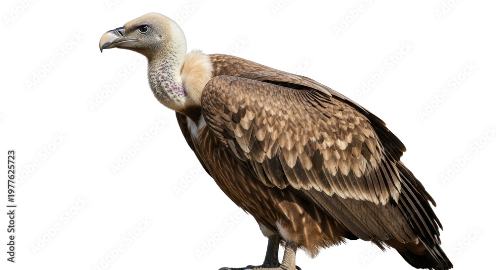 Obraz premium Vulture Bird Isolated on White Background with Detailed Brown Plumage