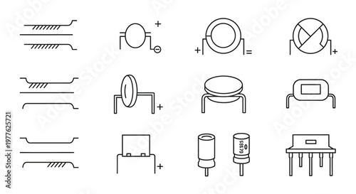 Collection of various electronic components and symbols.