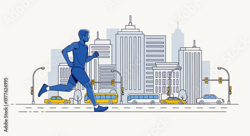 Man running in the city streets.