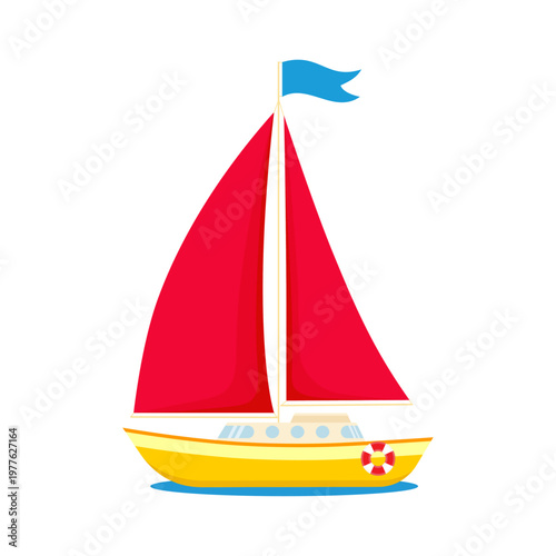 Sailing ship. Sailboat. Color vector illustration for travel, leisure, sport concepts . Isolated on white background.	