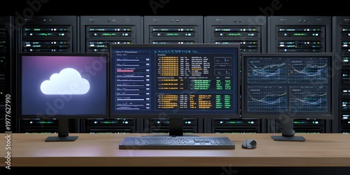 Data pipeline architecture shown on screens in a server room