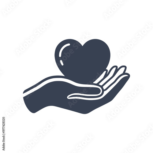 Minimal hand holding heart icon representing care and support. Clean flat SVG design ideal for charity, donation, healthcare, social services, and kindness-related graphics.