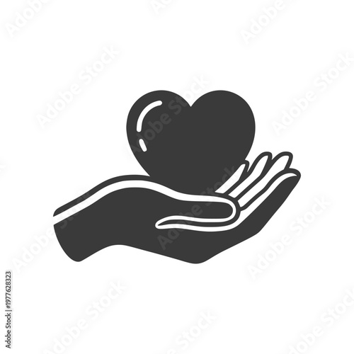 Minimal hand holding heart icon representing care and support. Clean flat SVG design ideal for charity, donation, healthcare, social services, and kindness-related graphics.