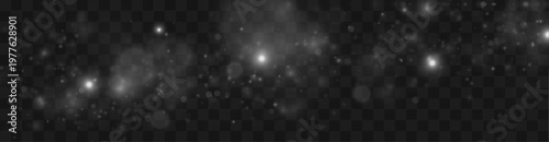 White dust particles shine with gentle luminous flow. Smooth sparkle adds clean modern style. Perfect design element for luxury backgrounds and banners. Vector
