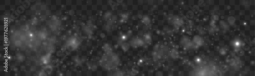 Soft white glitter dust shines with airy light. Floating motion adds calm elegant effect. Perfect design element for luxury backgrounds and banners. Vector