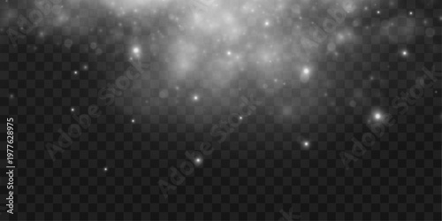 Bright white dust sparkles with luminous glow. Smooth particles form abstract clean motion. Perfect design element for luxury backgrounds and banners. Vector