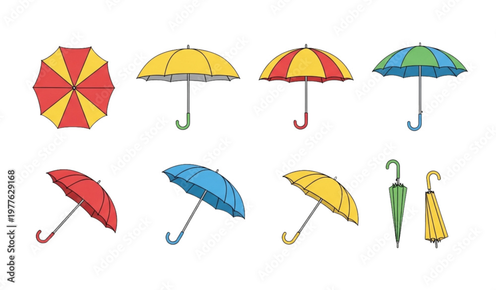 Obraz premium Set of colorful umbrellas vector illustration isolated on white background