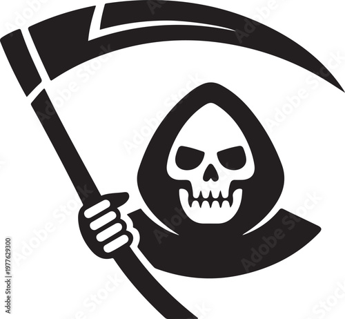 god of death with scythe. black icon drawing vector