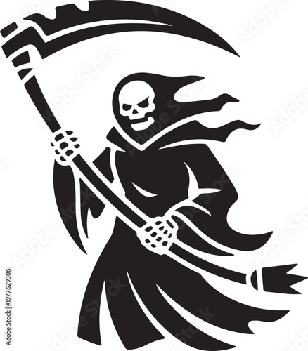 god of death with scythe. black icon drawing vector