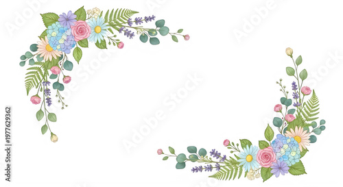 Beautiful floral frame design with pastel colors and delicate leaves for creative projects transparent background