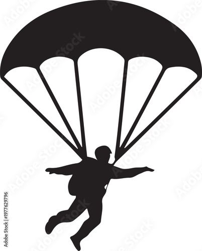 silhouette of a soldier parachuting with a parachute. black icon drawing vector