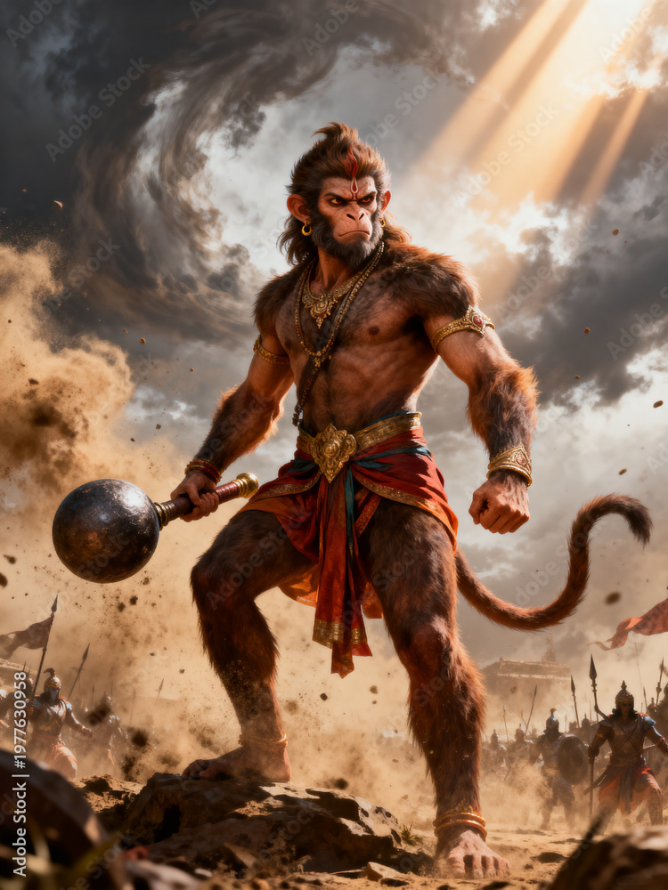 Naklejka premium Hanuman Ji Rudra Avatar in the Battlefield