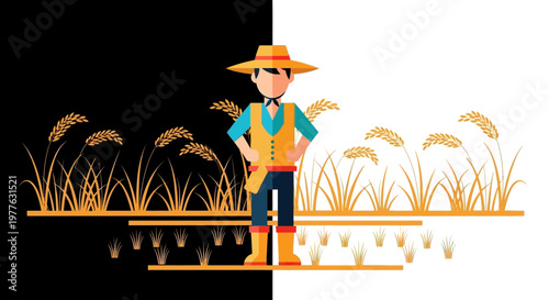 Farmer standing in a rice field.