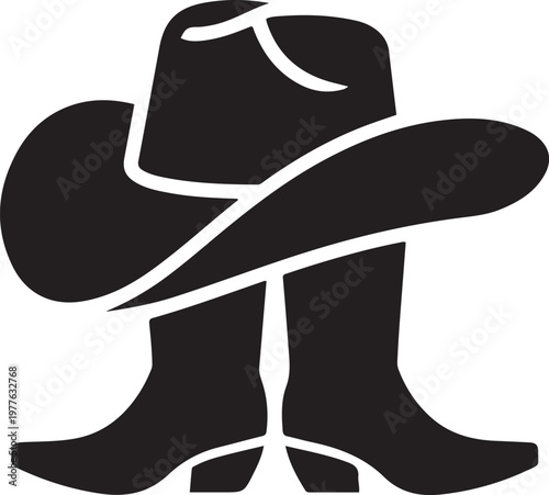 cowboy hat and boots. Silhouette icon drawing vector