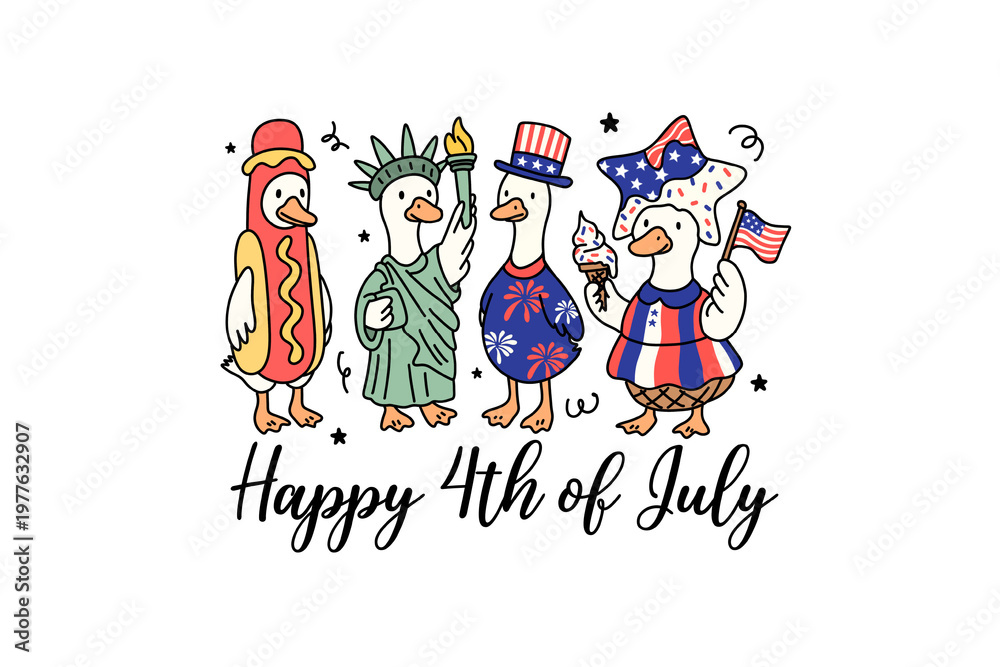 Fototapeta premium Funny Geese Celebrating Happy 4th of July Sublimation Design