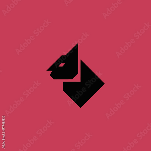 Fotografie Minimalist Black Cat Silhouette Abstract Geometric Design.