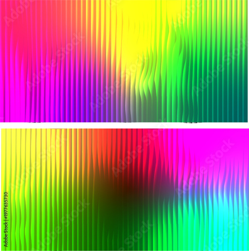 Abstract vibrant color gradient backgrounds with wavy vertical lines displayed in duplicate