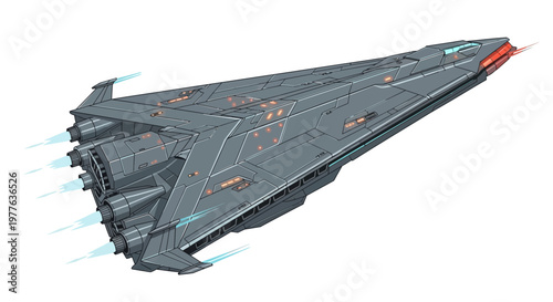 Futuristic Spaceship Rear View, Sci-Fi Starship, Spacecraft Propulsion