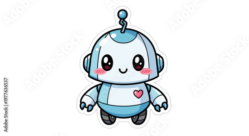Cute Kawaii Robot Character with Heart