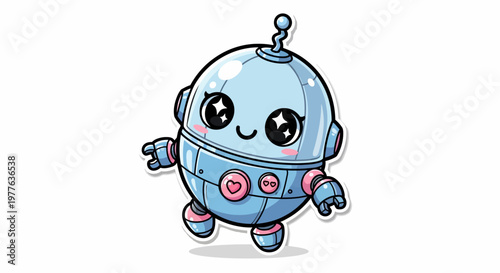 Cute Kawaii Robot Character - Adorable Blue Android with Heart Emblem
