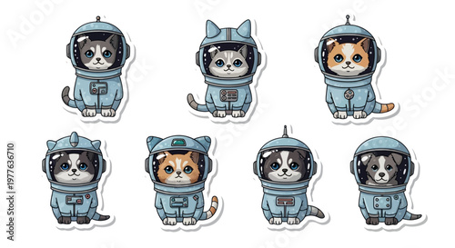 Cute Astronaut Kittens in Space Suits, Adorable Cats Exploring Galaxy, Kawaii Animals