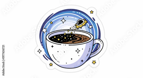 Cosmic Coffee Cup with Astronaut Floating in Starry Galaxy
