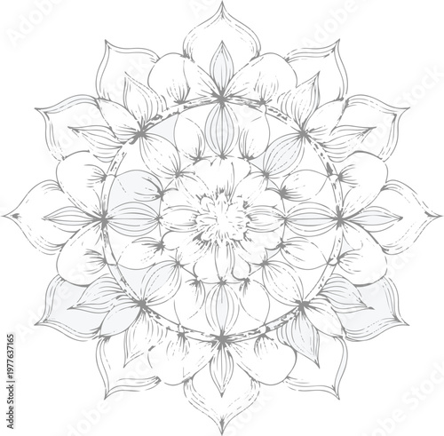 perfectly symmetrical floral mandala, clean vector, yoga mandala, smooth bezier curves, white background 1